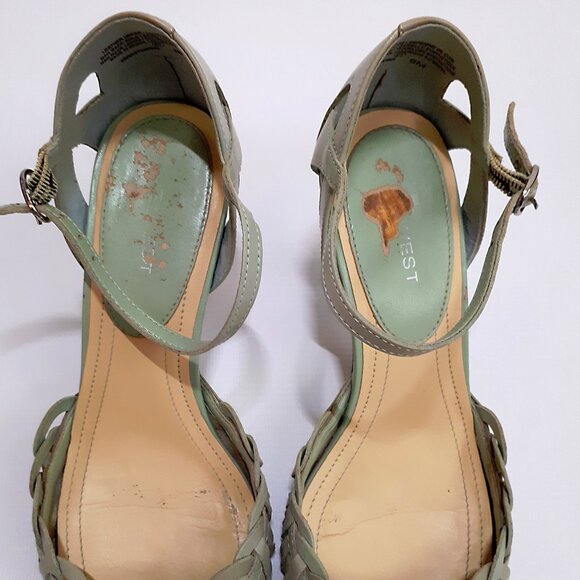 NINE WEST Lattice Weave Heeled Sandals with Ankle Strap in Mint Green Leahter - Picture 6 of 12